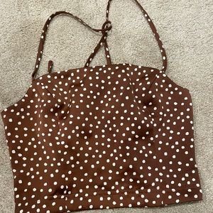 Urban outfitters Brown & white polka dot cropped top
